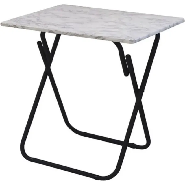 Concorde Bijzettafel - marmer look - MDF hout - metaal - inklapbaar - L50 x B70 x H93 cm Lichtgrijs
