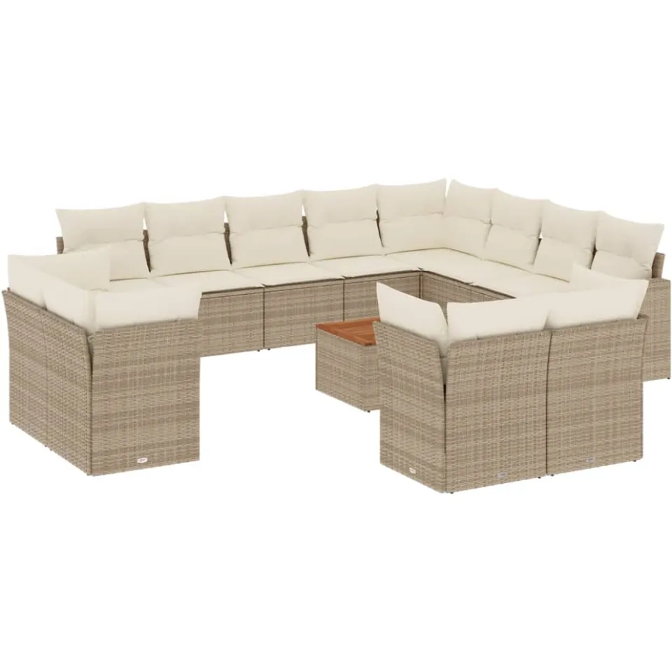 vidaXL 13-delige Loungeset met kussens poly rattan beige, foto 3