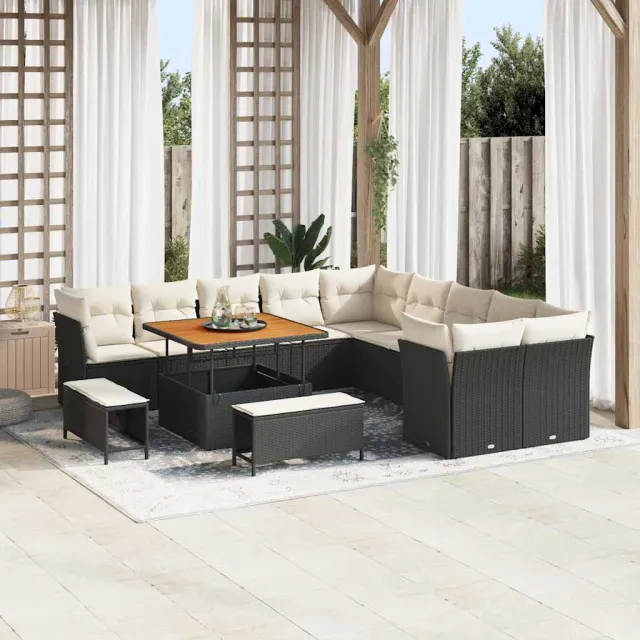 vidaXL Tuinbankenset 13 st Zwart poly rattan, foto 2