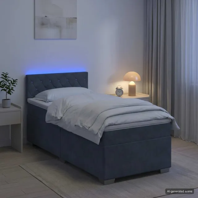 vidaXL Boxspring Bed met Matras en LED Donkergrijs 90 x 200 cm fluweel