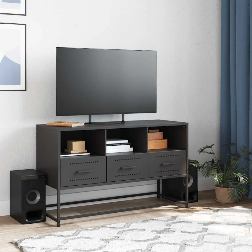 vidaXL Tv-meubel 100,5x39x60,5 cm staal zwart, foto 3