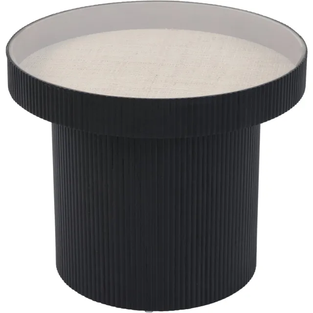 SVITA MIGUEL Bijzettafel met glazen blad - kleine ronde salontafel, zwart/naturel, 59 x 45 cm (ø x H) Zwart/Beige