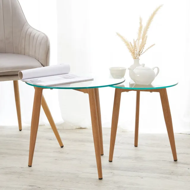 Homestyle4u Bijzettafel - Glas rond - set van 2 Bruin