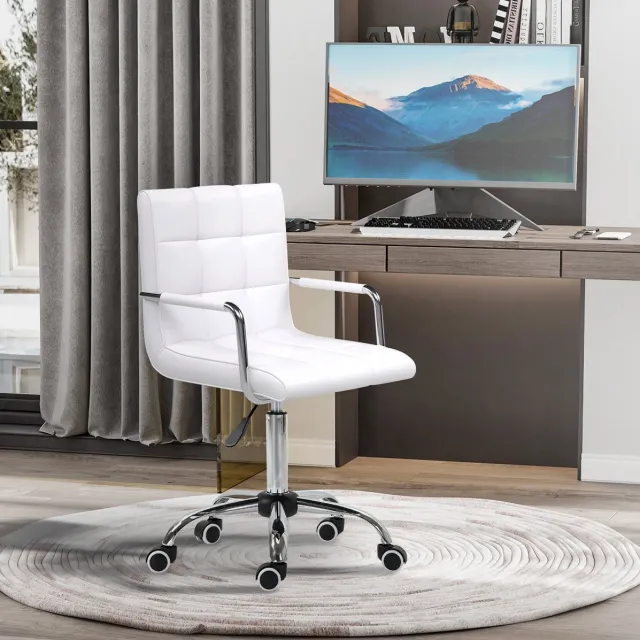 COVREO Bureaustoel 52,5x54x99 cm wit, kunstleer met vaste armleuningen