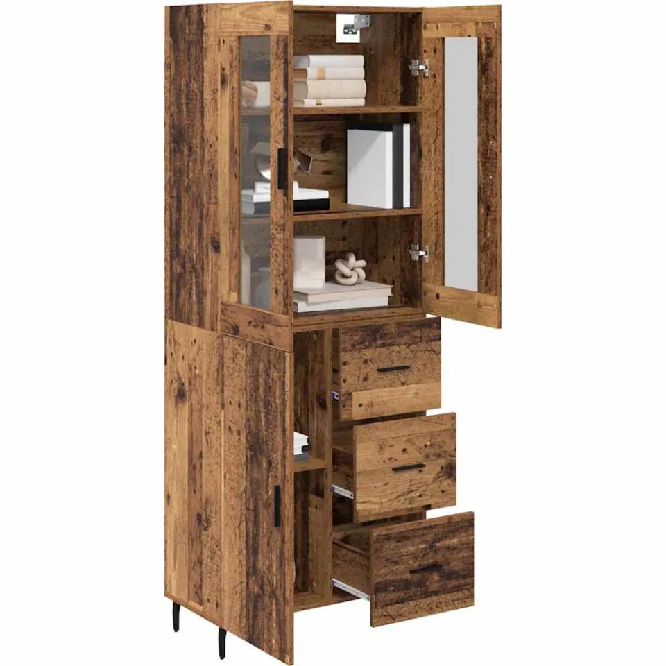 vidaXL Hoge kast 2 st Oud Hout 69,5 x 34 x 180 cm Bewerkt hout Bruin