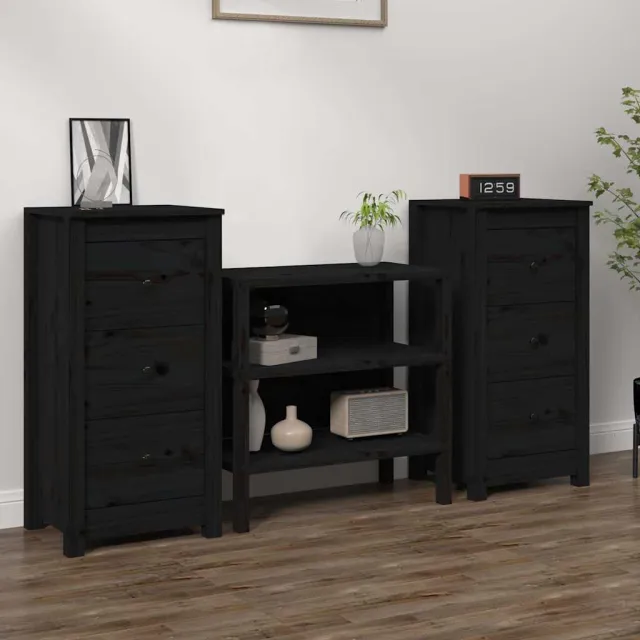 vidaXL Dressoirs 2 st 40x35x80 cm massief grenenhout zwart, foto 2