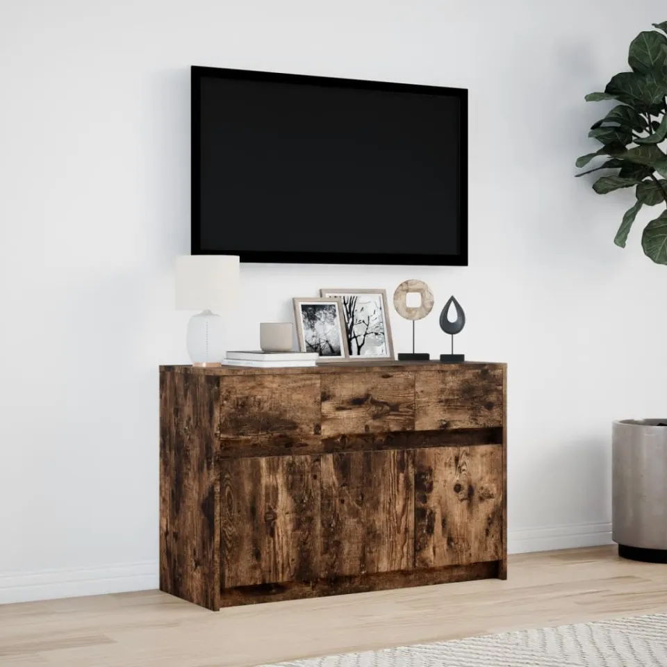 vidaXL Tv-meubel met LED 91x34x61 cm bewerkt hout gerookt eikenkleur, foto 3