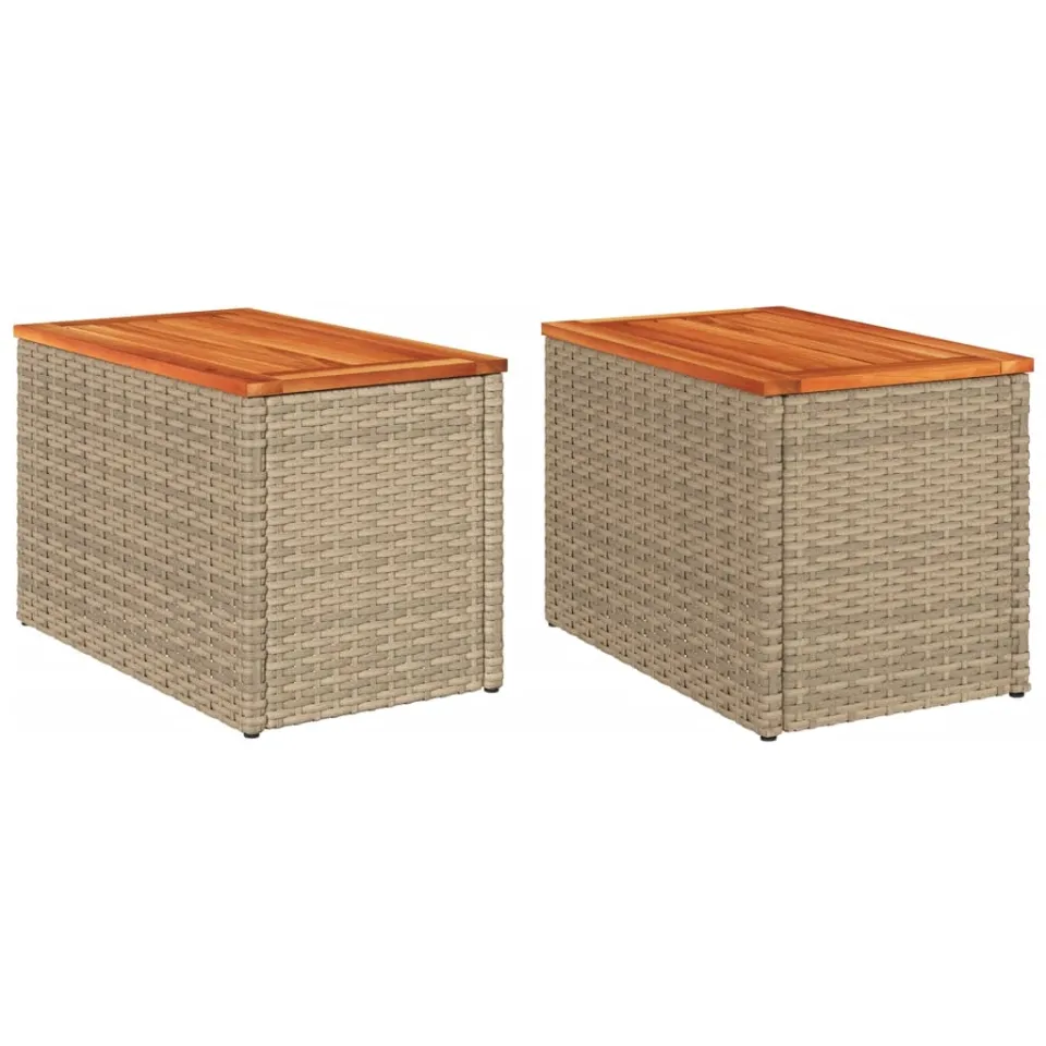 vidaXL Tuinbijzettafels 2 st 55x34x37 cm poly rattan en hout beige