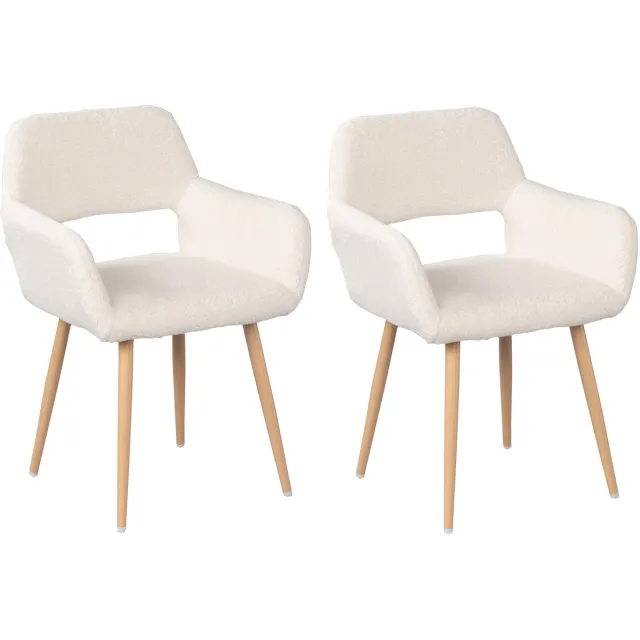 MEUBLE COSY Meubles Cosy Eetkamerstoelen - Set van 2 Scandinavische met Armleuningen Bouclé stoffen zitting - Beige