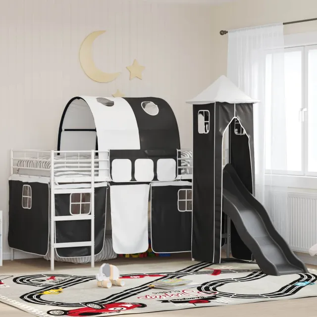 vidaXL Stapelbed voor kinderen Wit en zwart 90 x 200 cm Metaal