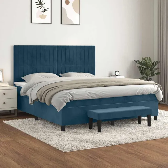 vidaXL Boxspring met matras fluweel donkerblauw 180x200 cm blauw