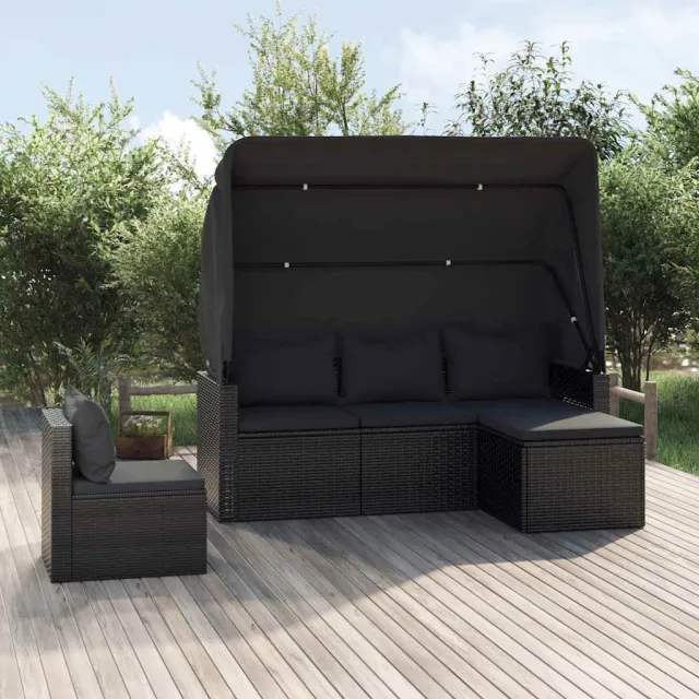 vidaXL 4-delige Loungeset met kussens poly rattan zwart, foto 2