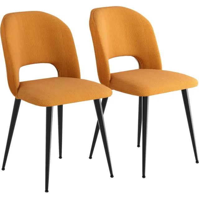PIPIPOXER Eetkamerstoelen - Set Van 2 - kaptafelstoel- gestreepte stoffen zitting, metalen poten,Geel