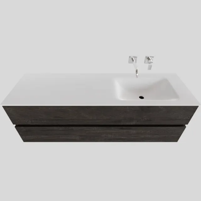 Boss & Wessing Badkamermeubel Solid Surface BWS Oslo 150x46 cm Rechts Wood Dark Brown (0 kraangaten) Houtlook