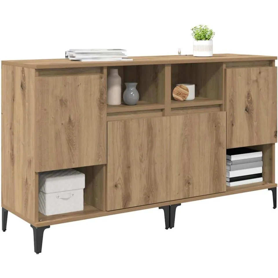 vidaXL Dressoirs 2 st Artisan Eiken 60 x 35 x 70 cm Bewerkt hout Bruin