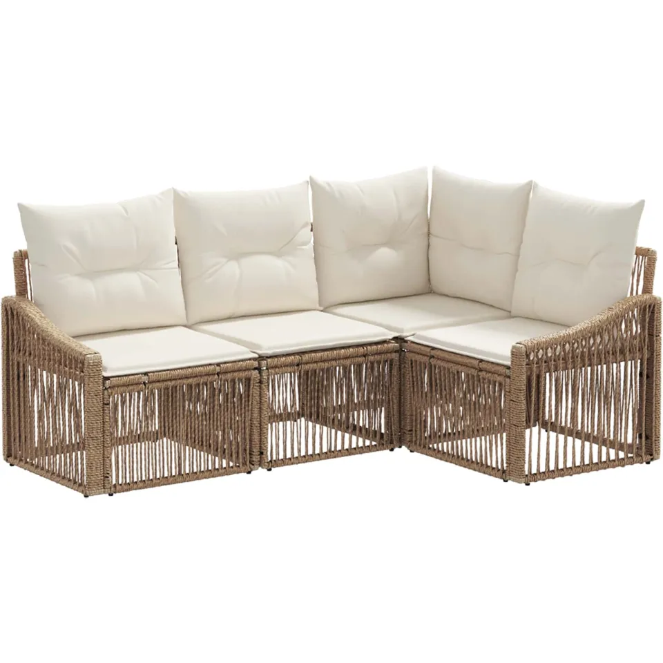 vidaXL Tuinbankenset 4 st 4-zits Beige poly rattan, foto 3