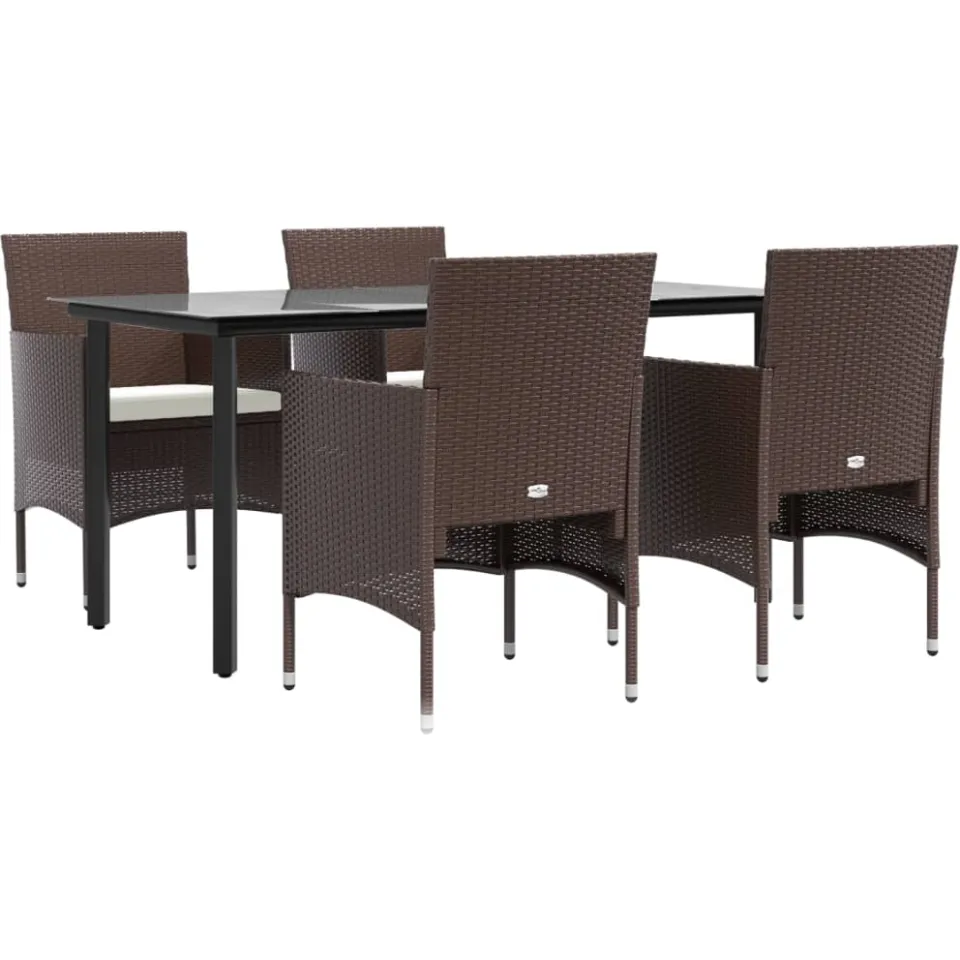 vidaXL 5-delige Tuinset met kussens bruin en zwart