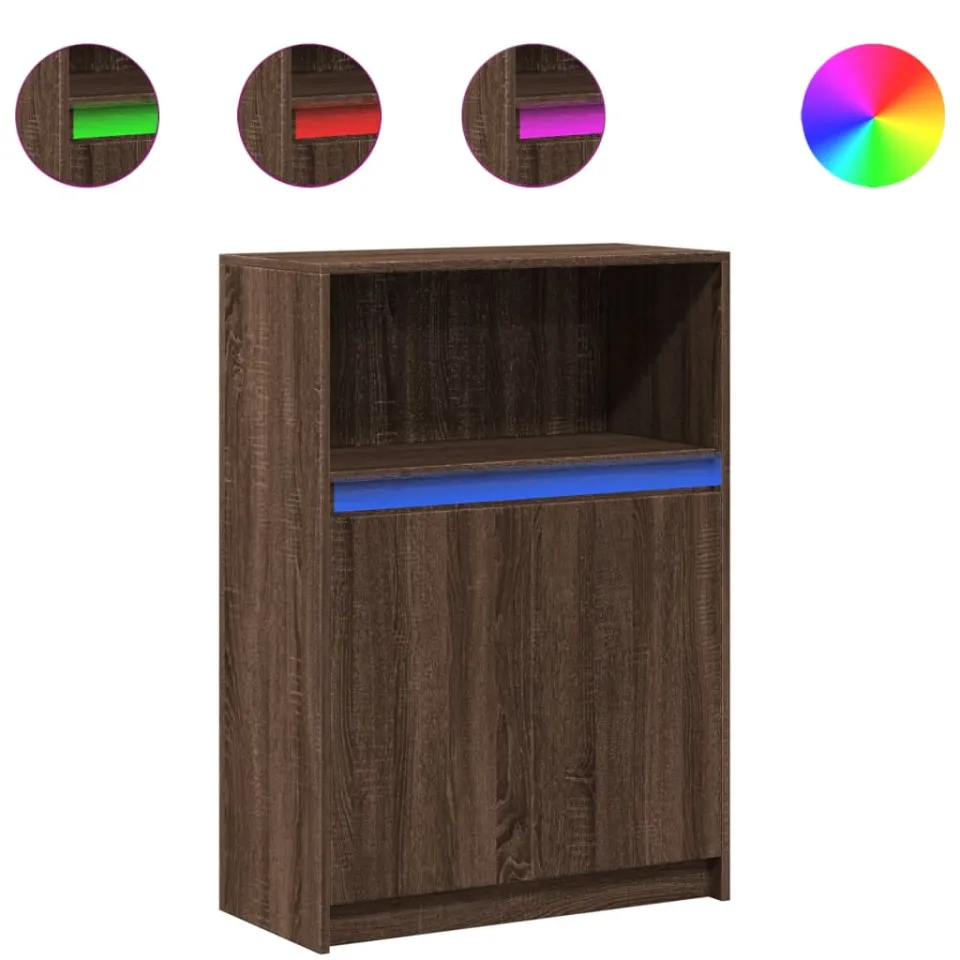 vidaXL Dressoir met LED 72x34x100 cm bewerkt hout bruin eikenkleur, foto 3