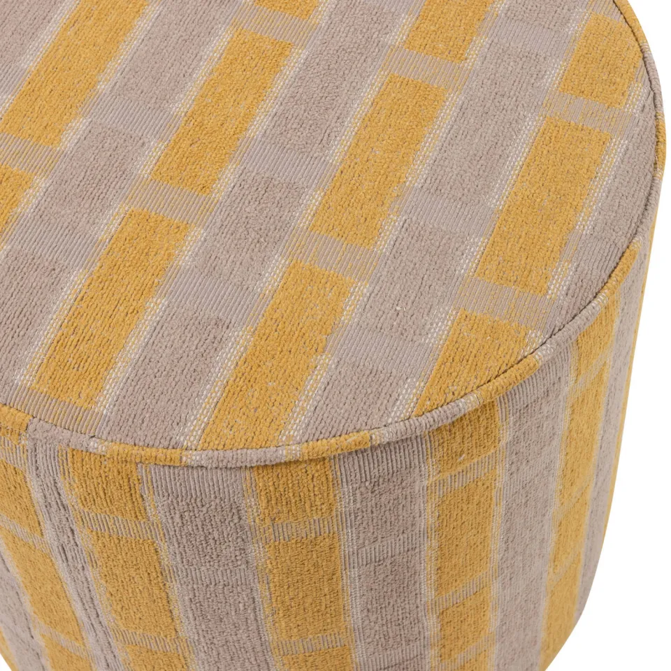WOOOD Sarli Poef Hoog Dessin - Chenille - Taupe/Geel - 46x46x46, foto 3