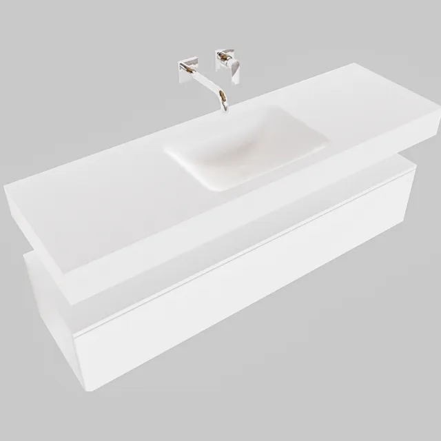 Boss & Wessing Badkamermeubel BWS Ibiza 150 cm Soft-Close Lade Solid Surface Wastafel Mat Wit (acht varianten)