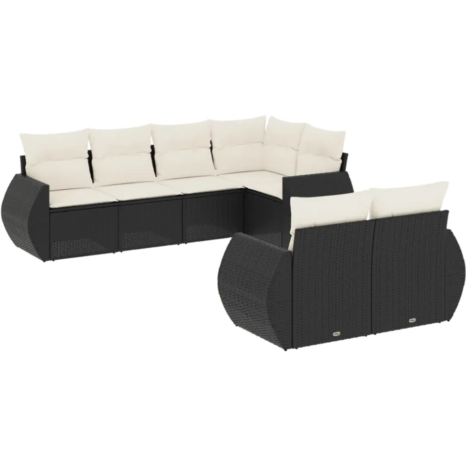 vidaXL 7-delige Loungeset met kussens poly rattan zwart, foto 3