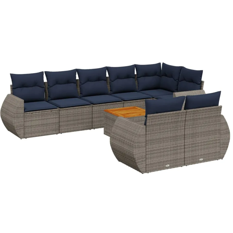 vidaXL 9-delige tuinbankset met kussens, grijs polyrotan, foto 3