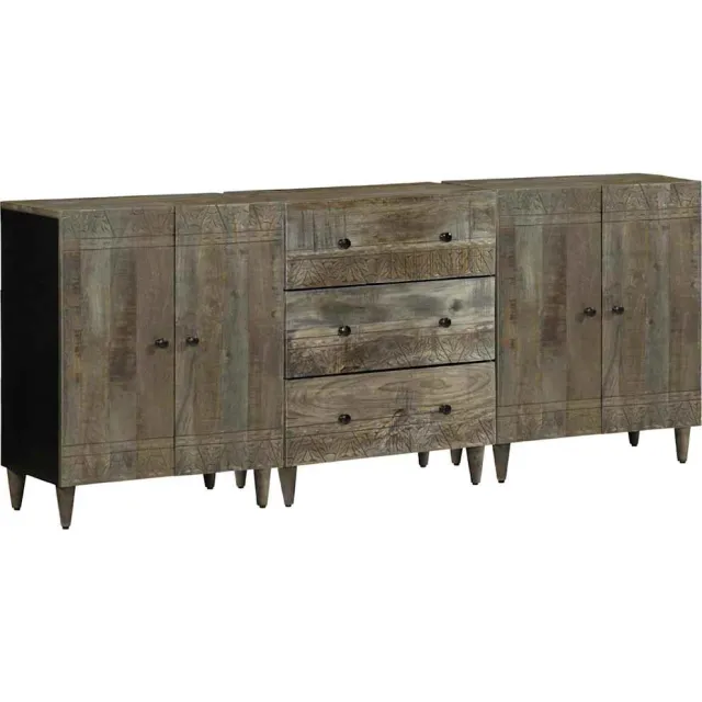 vidaXL 3-delige Dressoirs 60x33,5x75 cm massief mango lichtgrijs Zwart