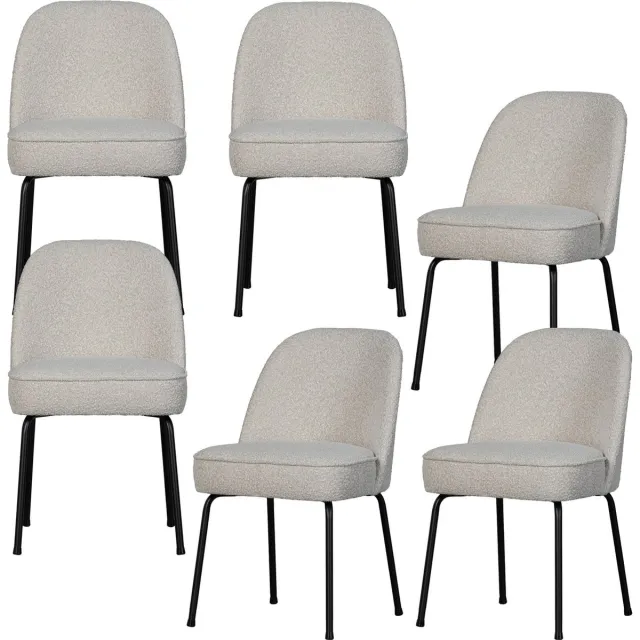 WOOOD Vogue Eetkamerstoelen - Bouclé - Naturel - Set van 6 natural