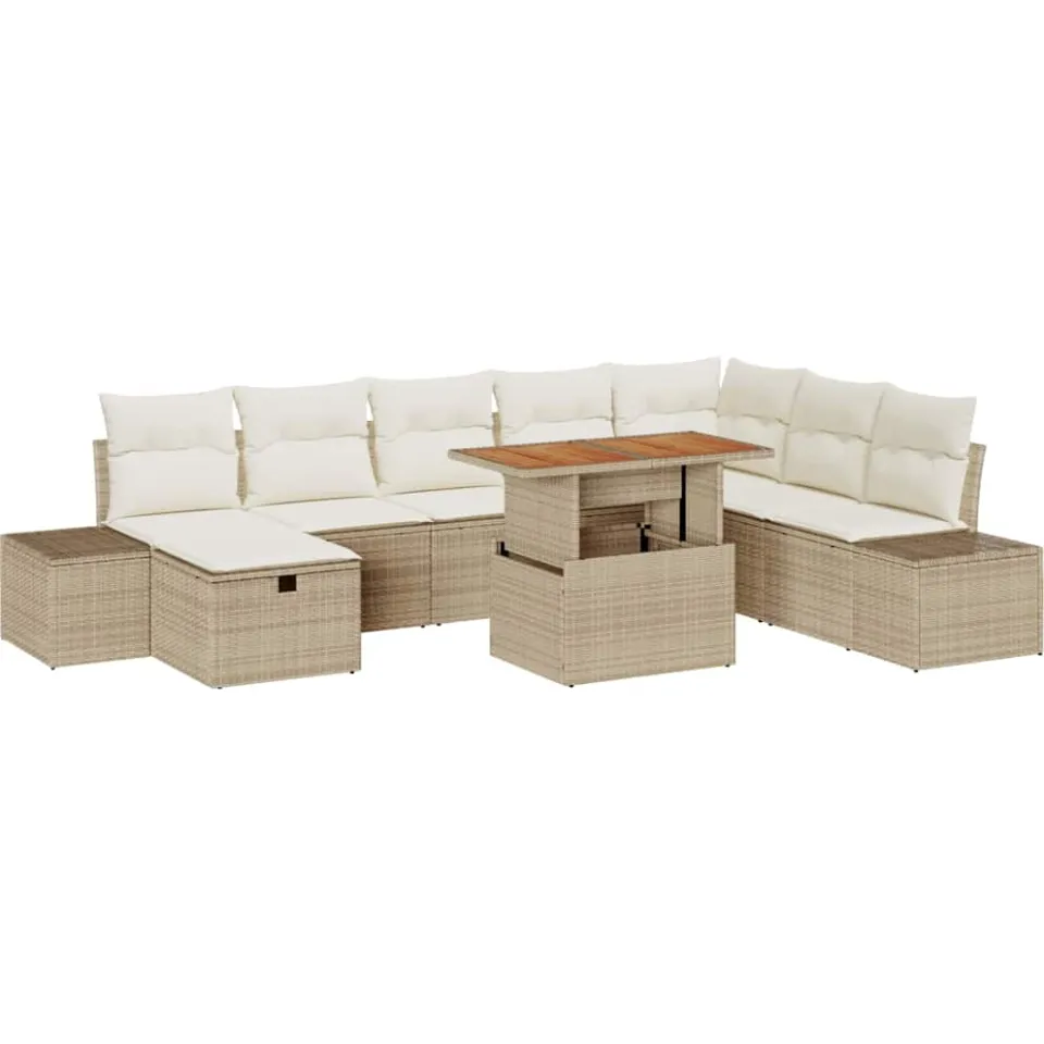 vidaXL Tuinbankenset 9 st Beige poly rattan