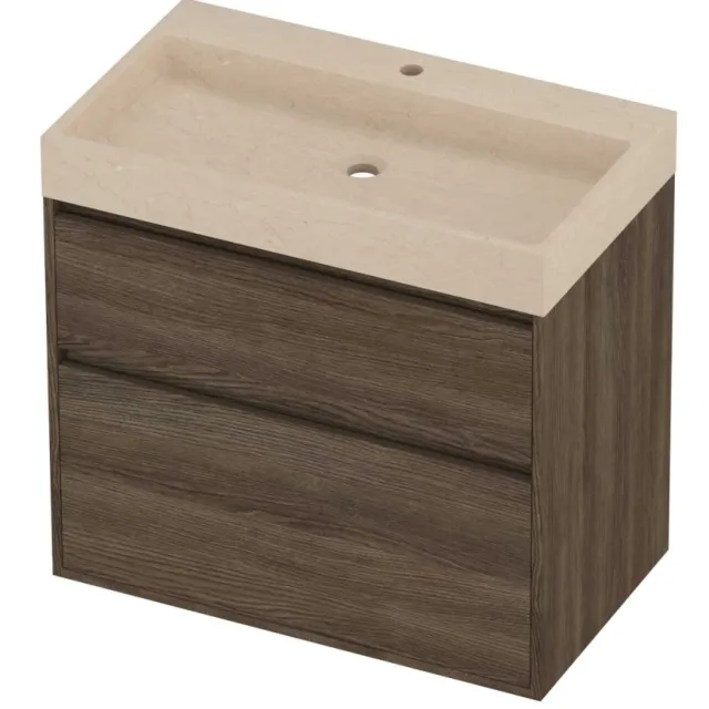 Proline Evoli Badmeubelset Hardsteen Loft 1 Kraangat Greeploos 80x46x75 cm Sand Stone Vital Oak Eiken