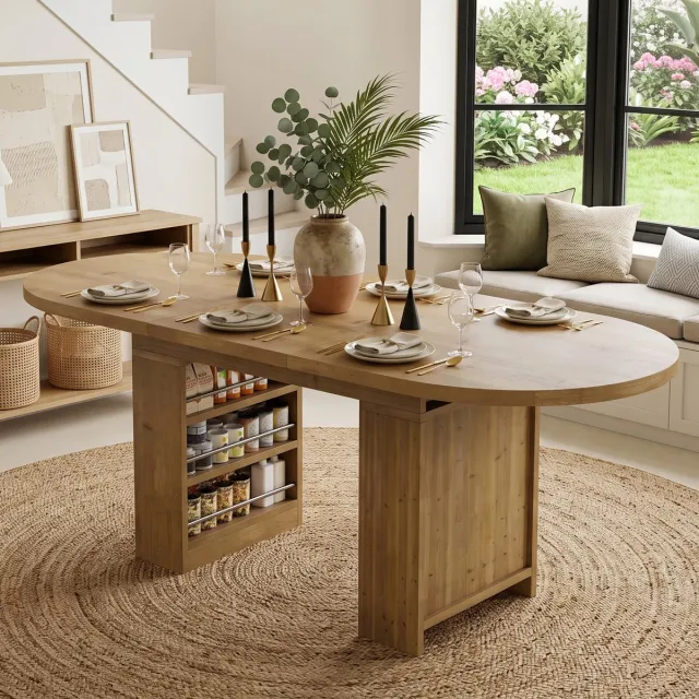 STILVORA Eettafel - Uitschuifbaar Met Opbergruimte - Voor 6 Tot 8 Personen In Eetkamer - MDF - 200x90x76 Cm - Eikenkleur