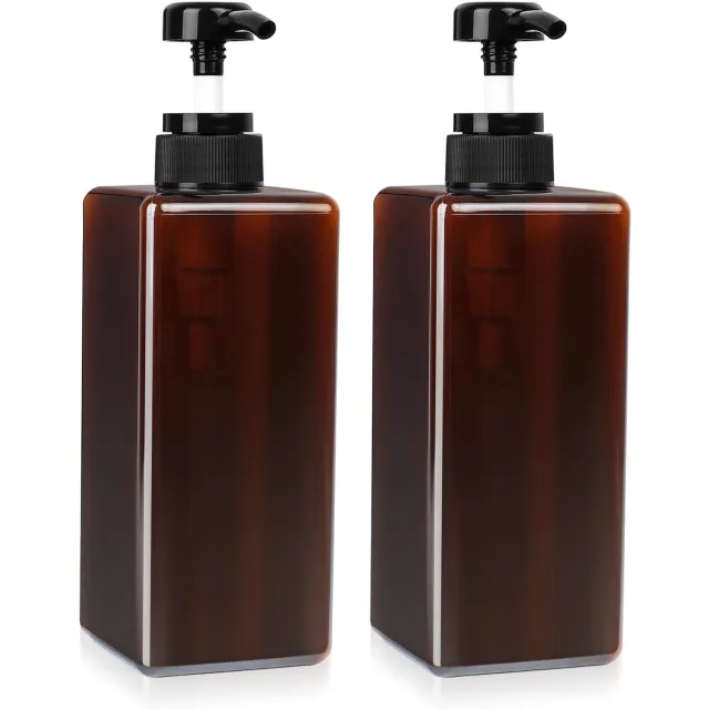 Famanu Set van 2 bruine zeepdispensers van 650 ml, kunststof pompdispenser voor shampoo, douchegel en afwasmiddel, ideaal voor keuken en badkamer met een stijlvol en duurzaam ontwerp