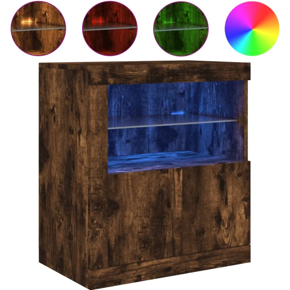 vidaXL Dressoir met LED-verlichting 60,5x37x67 cm gerookt eikenkleur, foto 4