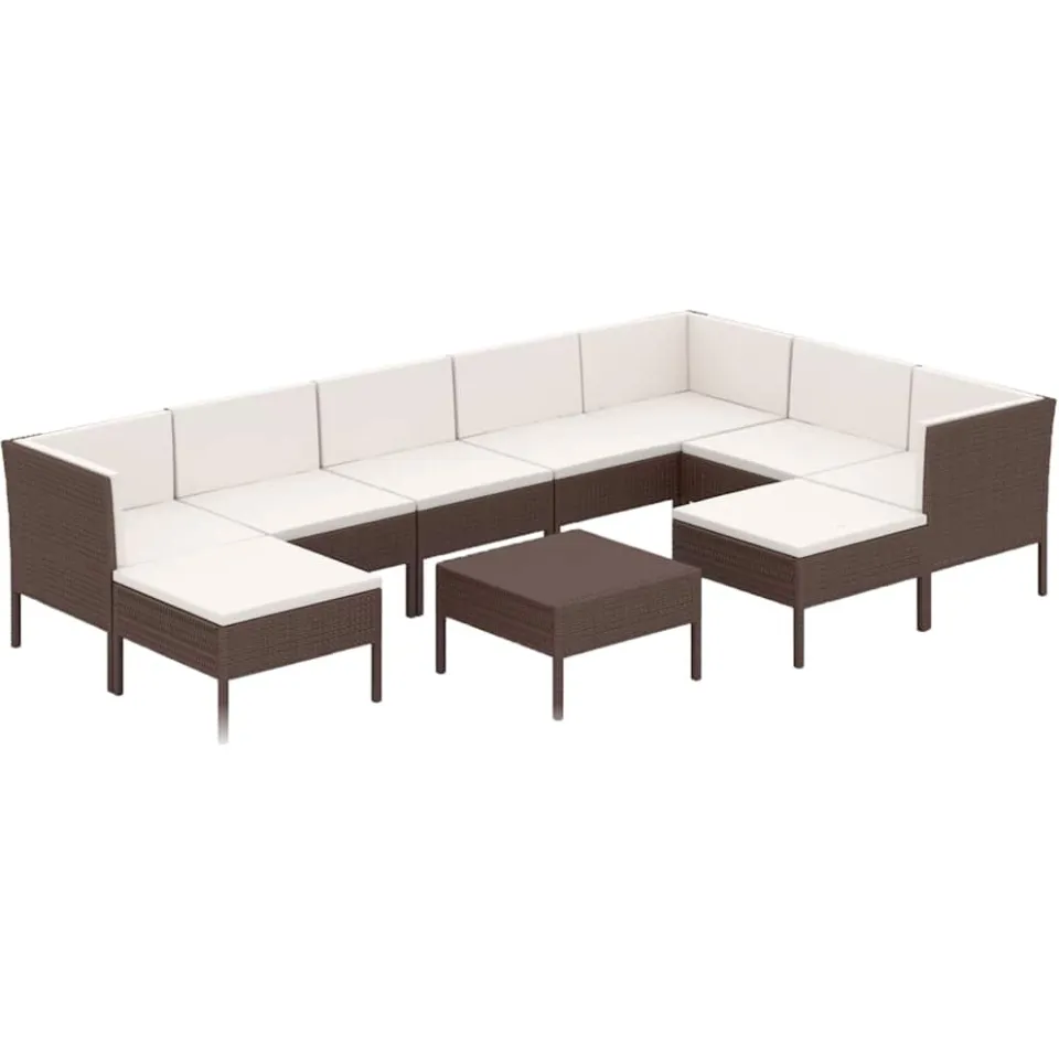 vidaXL 10-delige Loungeset met kussens poly rattan bruin, foto 3