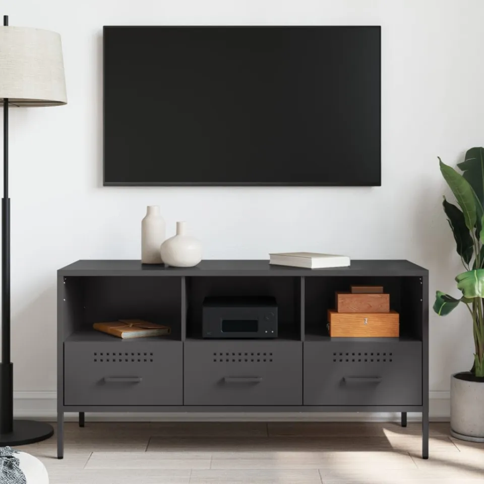 vidaXL Tv-meubel 100,5x39x50,5 cm staal zwart, foto 3