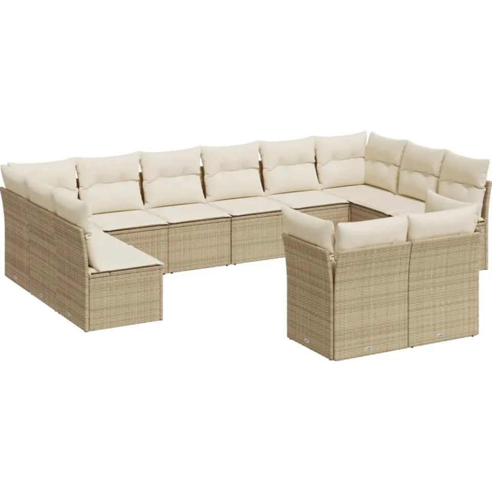 vidaXL 12-delige Loungeset met kussens poly rattan beige
