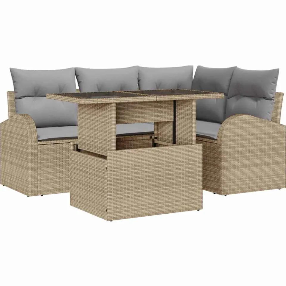 vidaXL Tuin Sofa Set 5 st Beige poly rattan