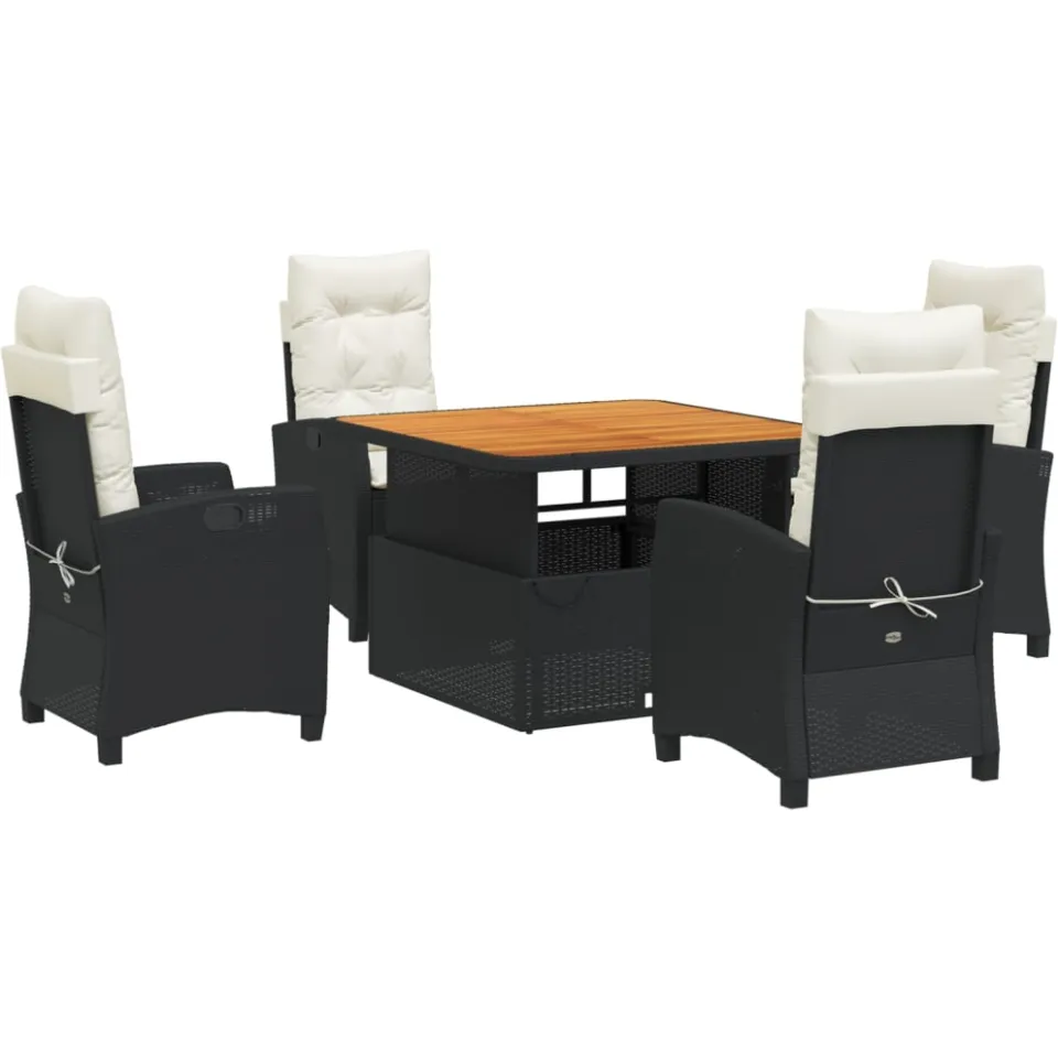 vidaXL 5-delige Tuinset met kussens poly rattan zwart, foto 3
