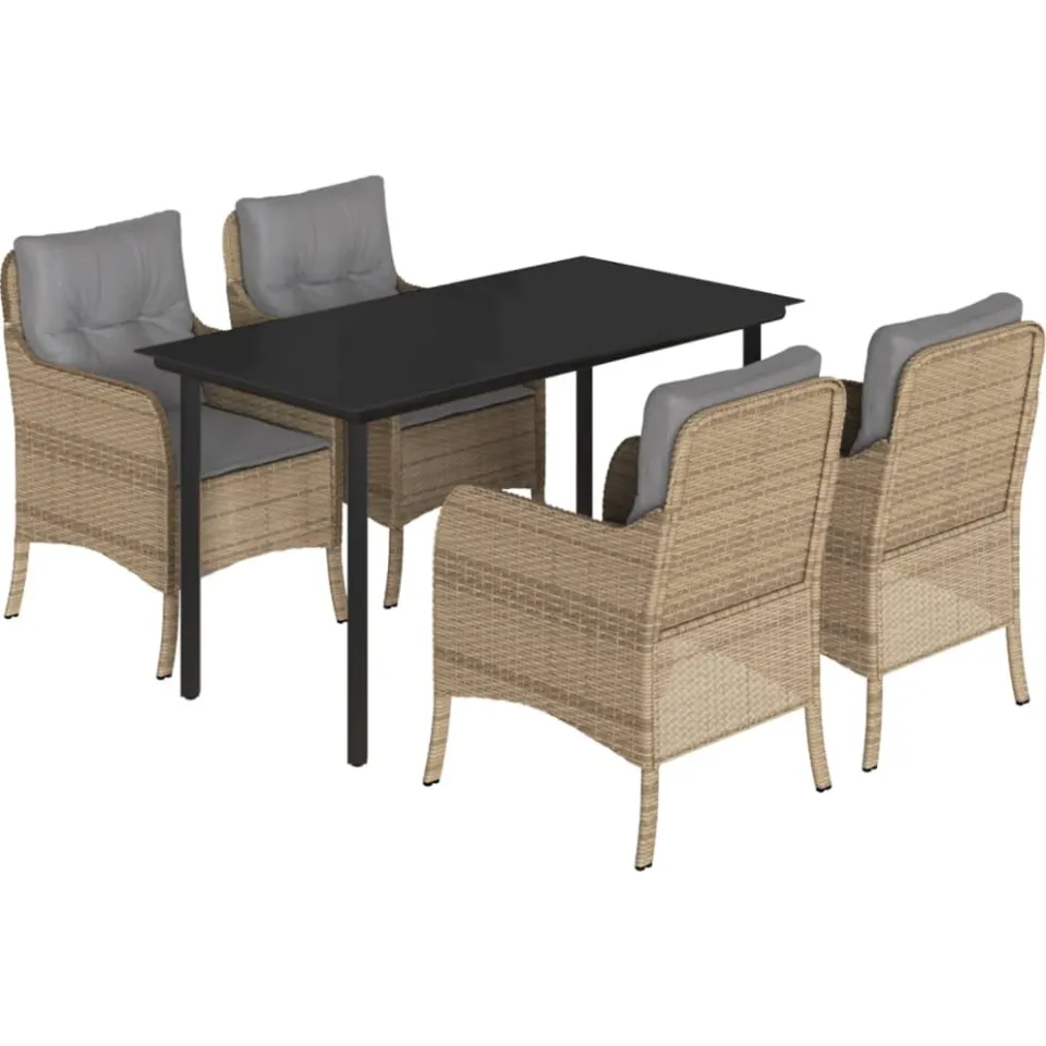 vidaXL 5-delige Tuinset met kussens poly rattan beige