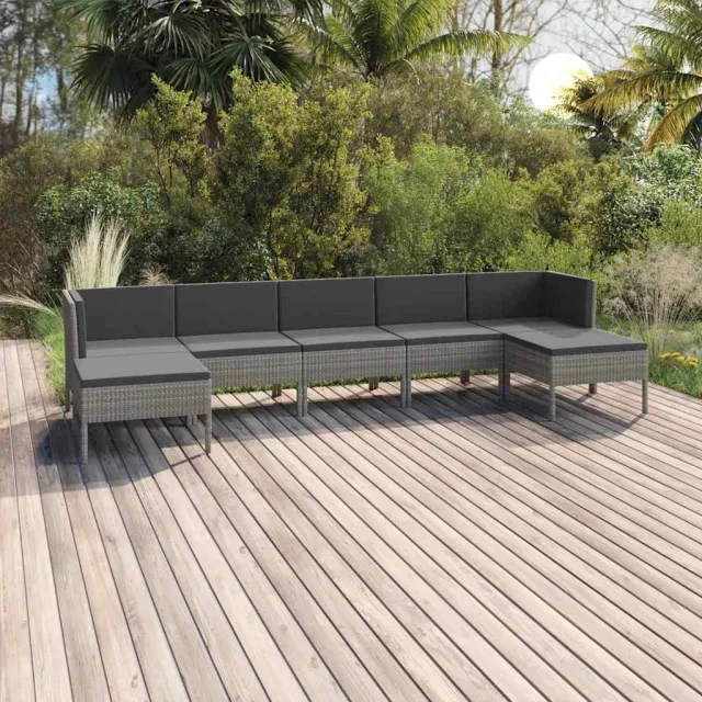 vidaXL 7-delige Loungeset met kussens poly rattan grijs, foto 2