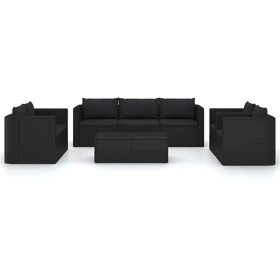 vidaXL 9-delige Loungeset met kussens poly rattan zwart