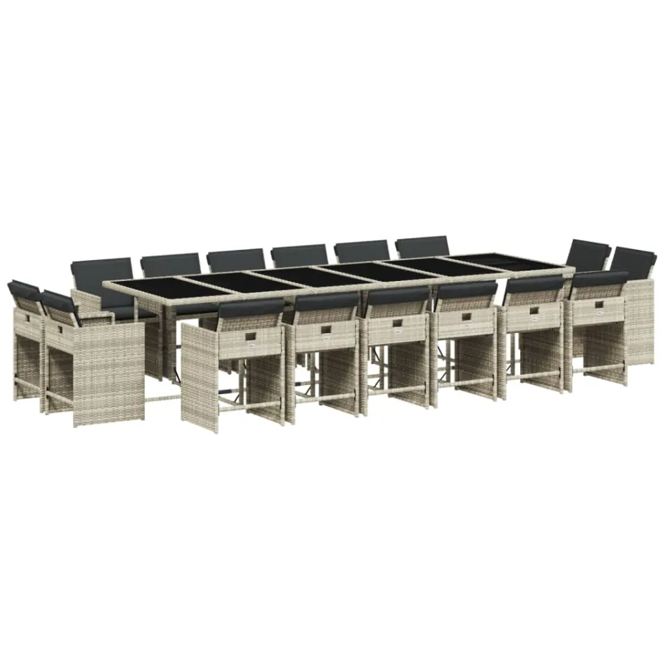 vidaXL 17-delige Tuinset met kussens poly rattan lichtgrijs grijs, foto 3