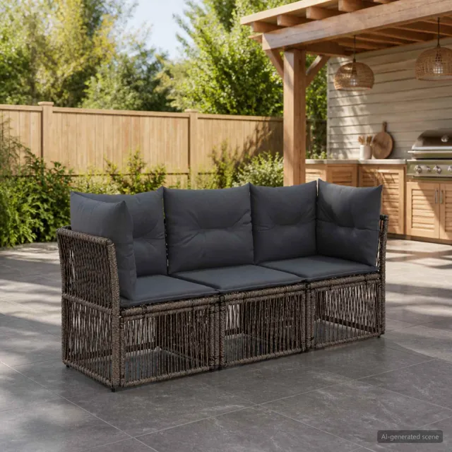vidaXL Tuinbankenset 3 st 3-zits Grijs poly rattan, foto 2
