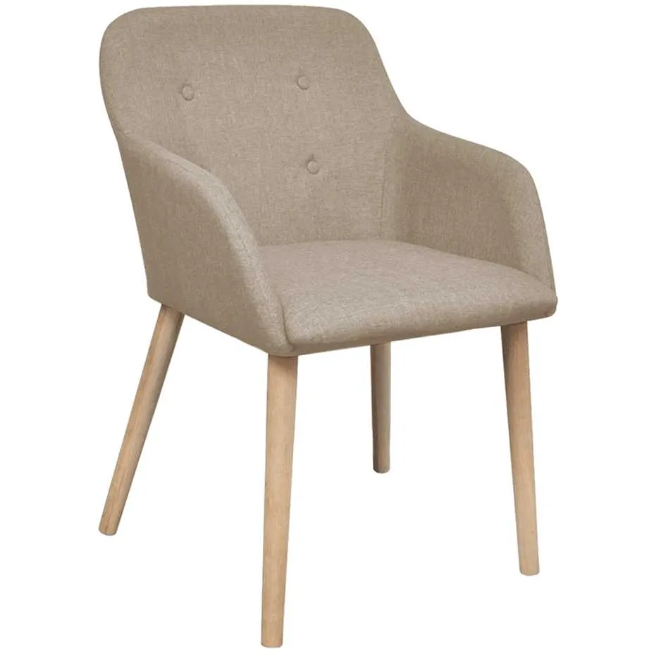 vidaXL Eetkamerstoelen 4 st stof en massief eikenhout beige, foto 2