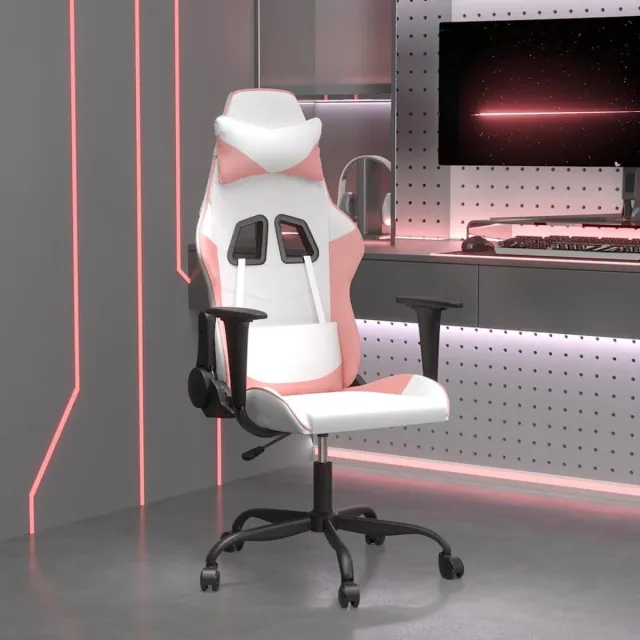 vidaXL Gamestoel - kunstleer - wit - en - roze wit en roze
