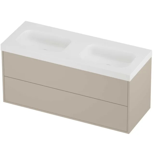 Proline Haga Badmeubelset Polystone Mezza In Kader 120x46x58 cm Mat White Soft Linen Beige