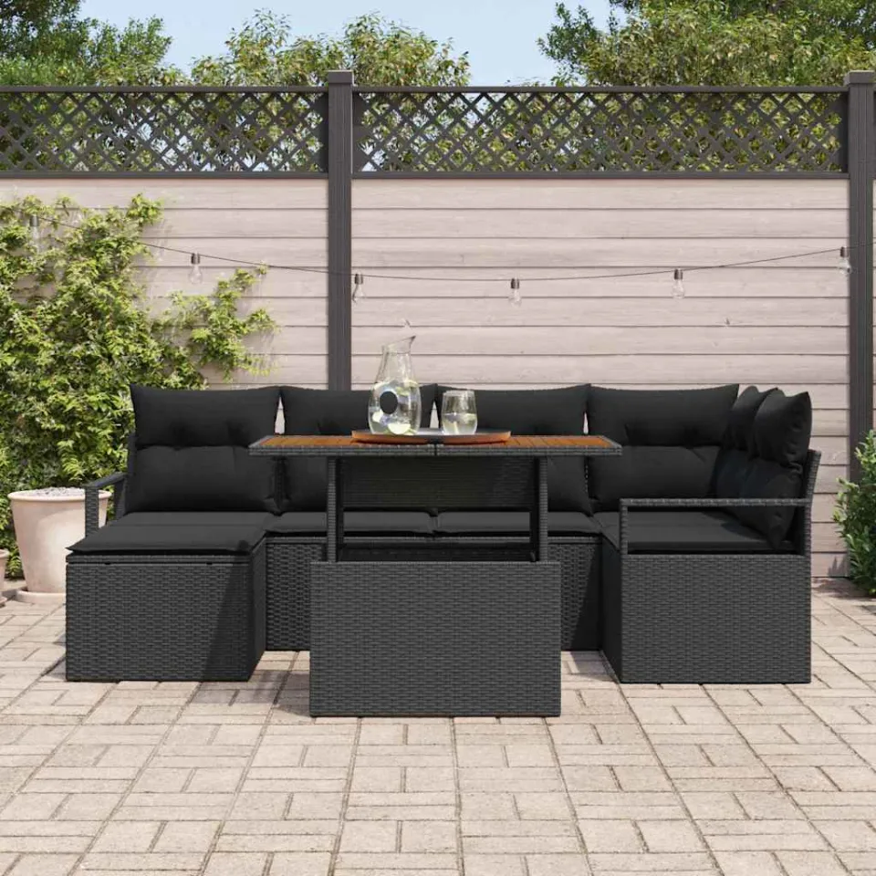 vidaXL Tuin Sofa Set 7 st Zwart Poly riet, foto 3