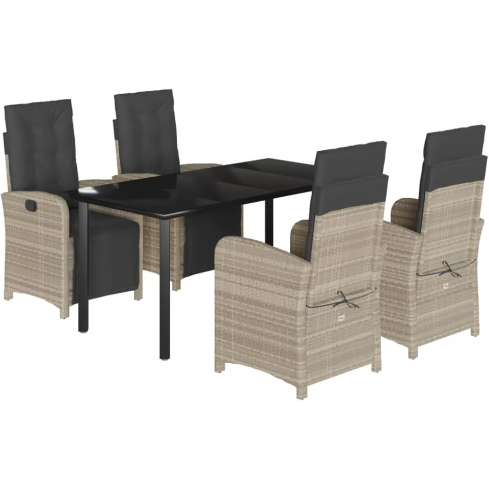vidaXL 5-delige Tuinset met kussens poly rattan lichtgrijs grijs, foto 3