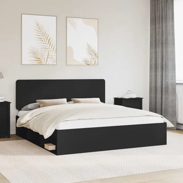 vidaXL Bedframe met hoofdeinde Zwart 200 x 200 cm Massief grenenhout