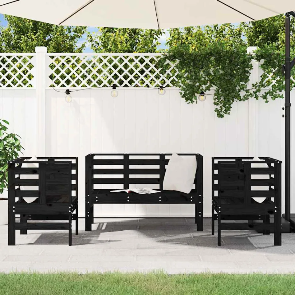 vidaXL 3-delige Loungeset massief grenenhout zwart, foto 3